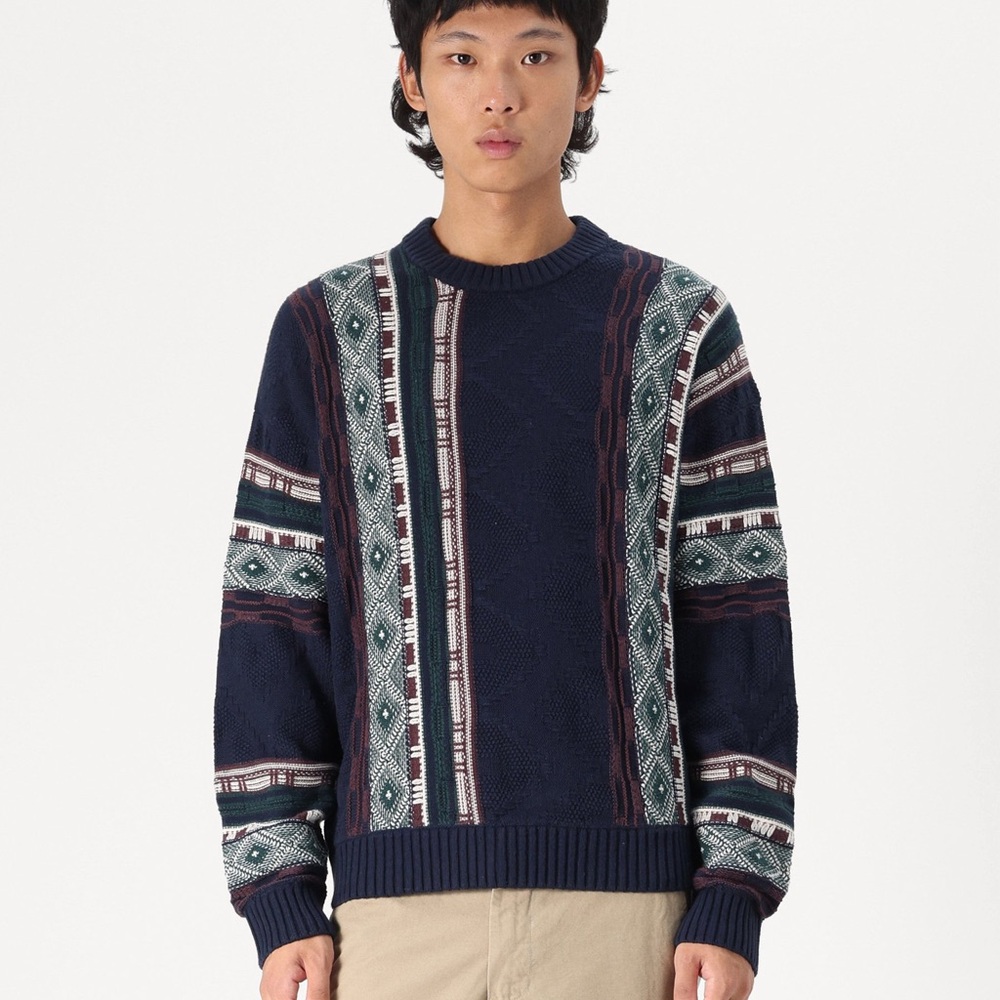 Sz L men Hollister & CO Boxy Pattern Crew Sweater - Jumper - dark blue boxy fit